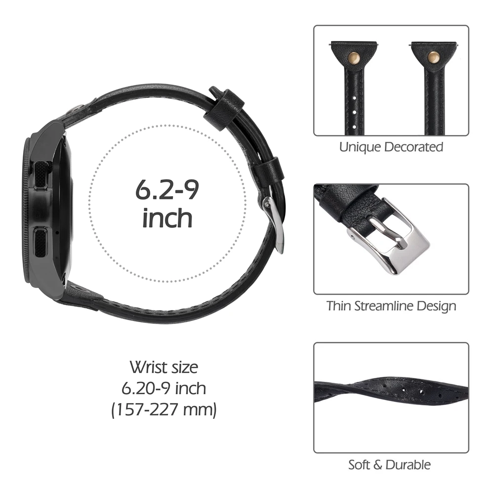 Тонкий ремешок для часов из натуральной кожи для samsung Galaxy Watch 42 мм 46 мм женский ремешок Серебристый Стальной ремешок с пряжкой для активных 2 40 мм 44 мм