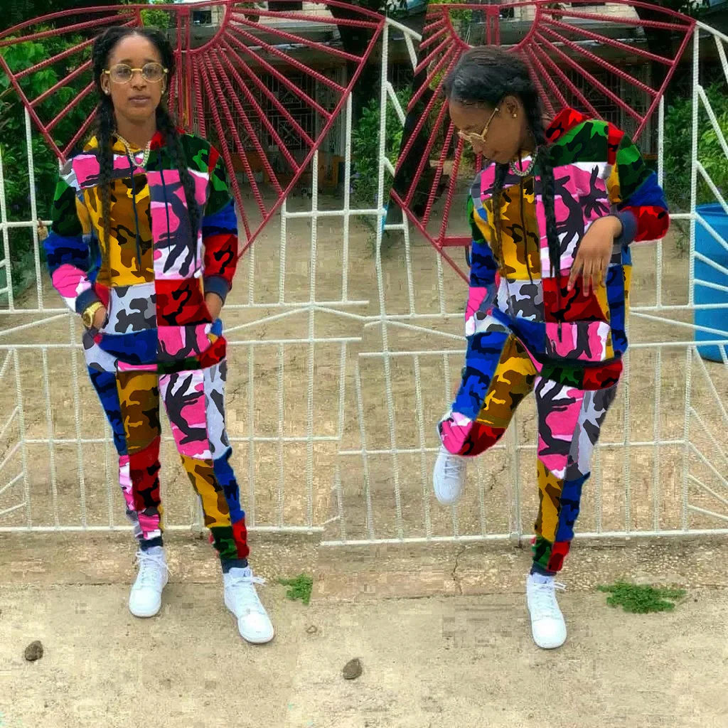 Женский костюм осень/зима Последняя мода для женщин Одежда с принтом камуфляж