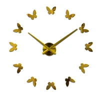 hot sale 3d diy wall clock 12 butterflies fashion art clock living room acrylic mirror watch modern sticker watch