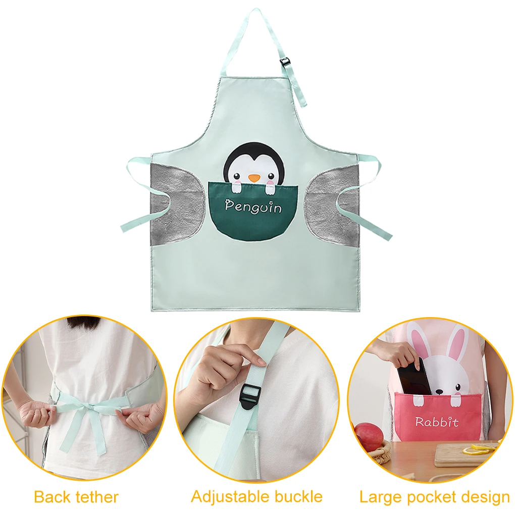 

Кухонный водонепроницаемый фартук в виде пингвина и панды, женский и мужской фартук для готовки, без рукавов, с карманом, 70x64 см