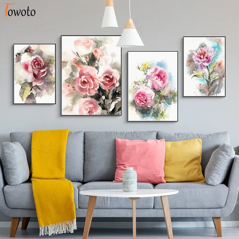 Настенная картина с акварелью и цветами для гостиной настенный постер принтом