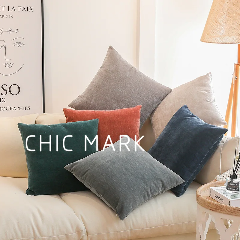 

Chenille Cushion Cover Solid Color Sofa Pillowcase Home Decoration for Living Room Bedroom Car Cushion Covers 45x45
