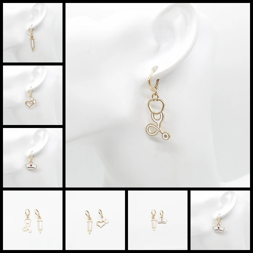 Новая медсестра серьги с знаком медицины стетоскопом шприцы унисекс шляпой