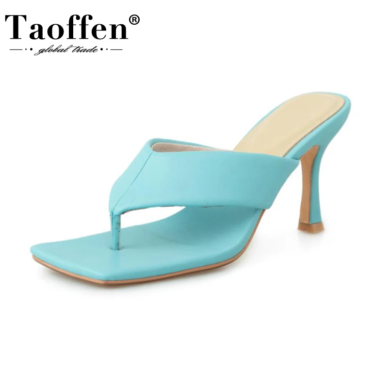 

TAOFFEN/женские босоножки; Летняя женская обувь на высоком тонком каблуке; Модные Вьетнамки с квадратным носком; Женская обувь; Размеры 34-39