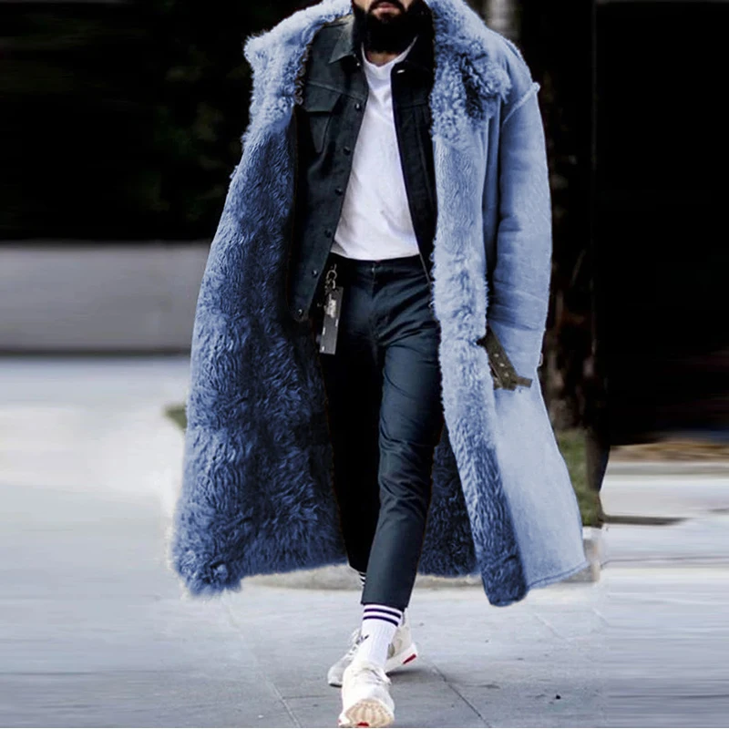 Пальто мужское бархатное с отложным воротником модная уличная одежда однотонная