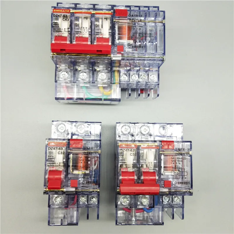 AC220V 400V DZ47LE 63 6A 10A 16A 20A 25A 32A 40A 50A 63A прозрачный остаточный ток утечки на землю защиты