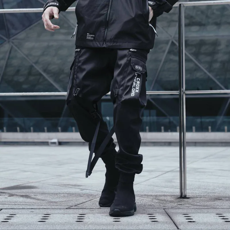 Брюки-карго CROXX Techwear мужские черные штаны с завязками на талии Джоггеры в стиле