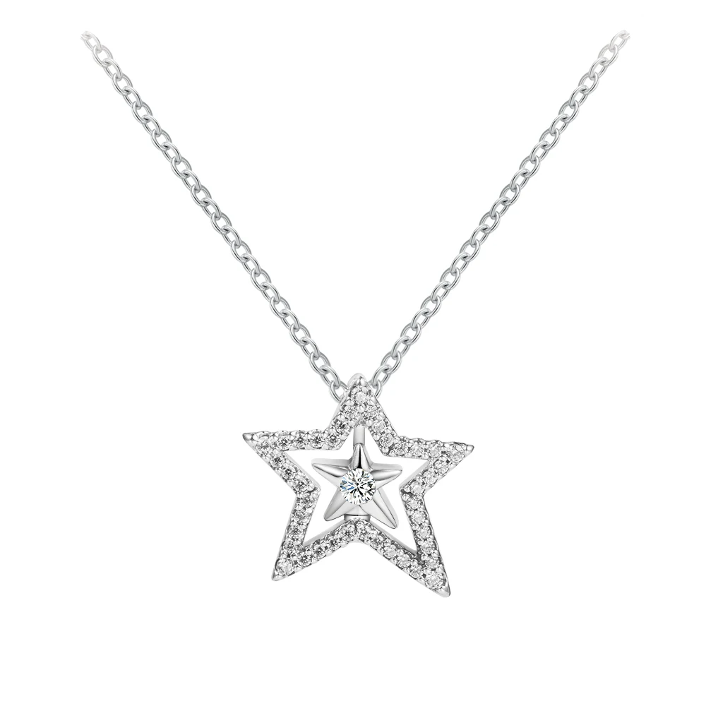 

Pave Asymmetric Star Collier Pendant & Necklace 925 Sterling Silver Jewelry Chain Necklaces for Women Teen Girls Collares
