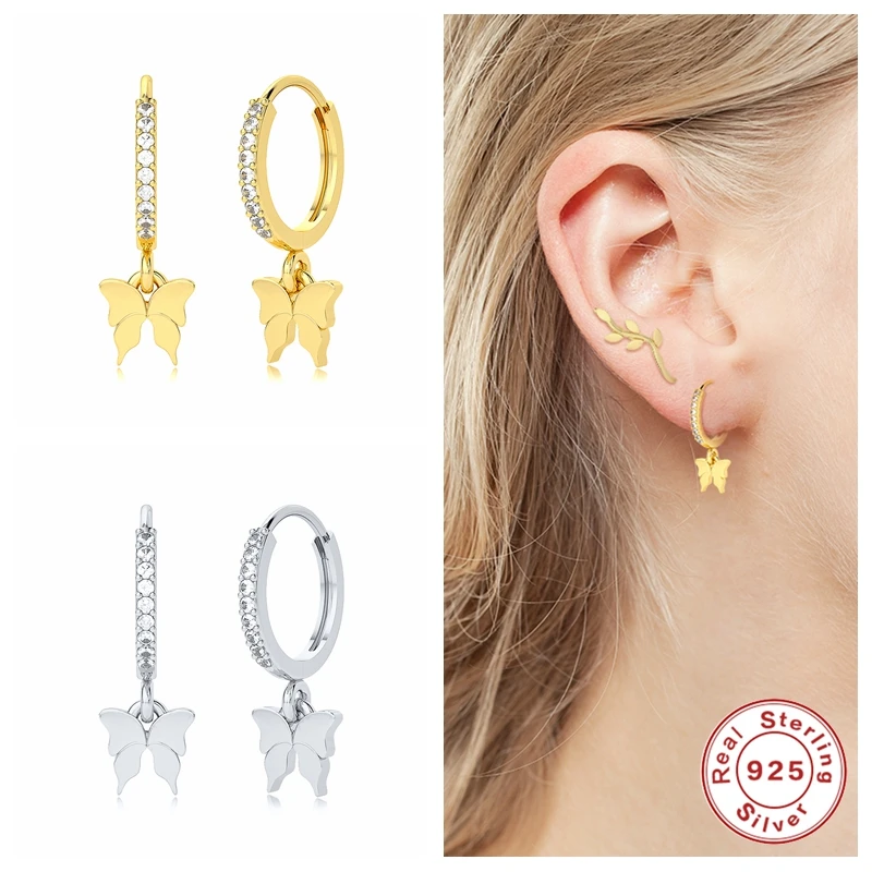 

CANNER S925 Sterling Silver Cute Butterfly Hoop Earrings for Women Fashion Street Style Dangle Earrings Jewelry Gifts Oorbellen