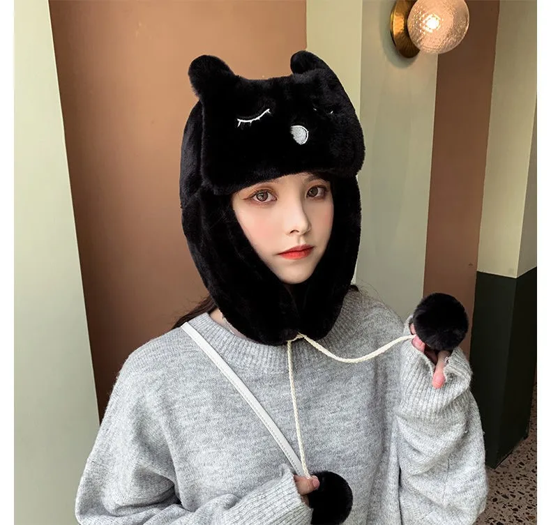 

Women Warm Earmuffs Thicken Ear-flapped Hats Winter Cold-proof Warm Plush Cotton Hat Cat Ears Cap 2020 Winter Russian Hat