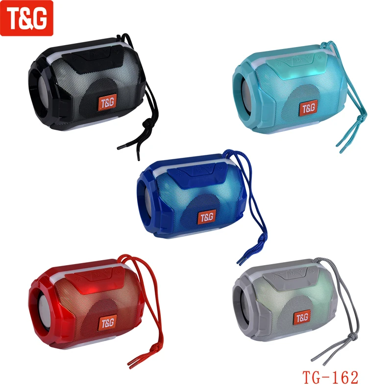 T&G TG162 Wireless Bluetooth Speaker LED Flash Light Portable Outdoor Music Player Small Stereo Loudspeaker with Hand Strap