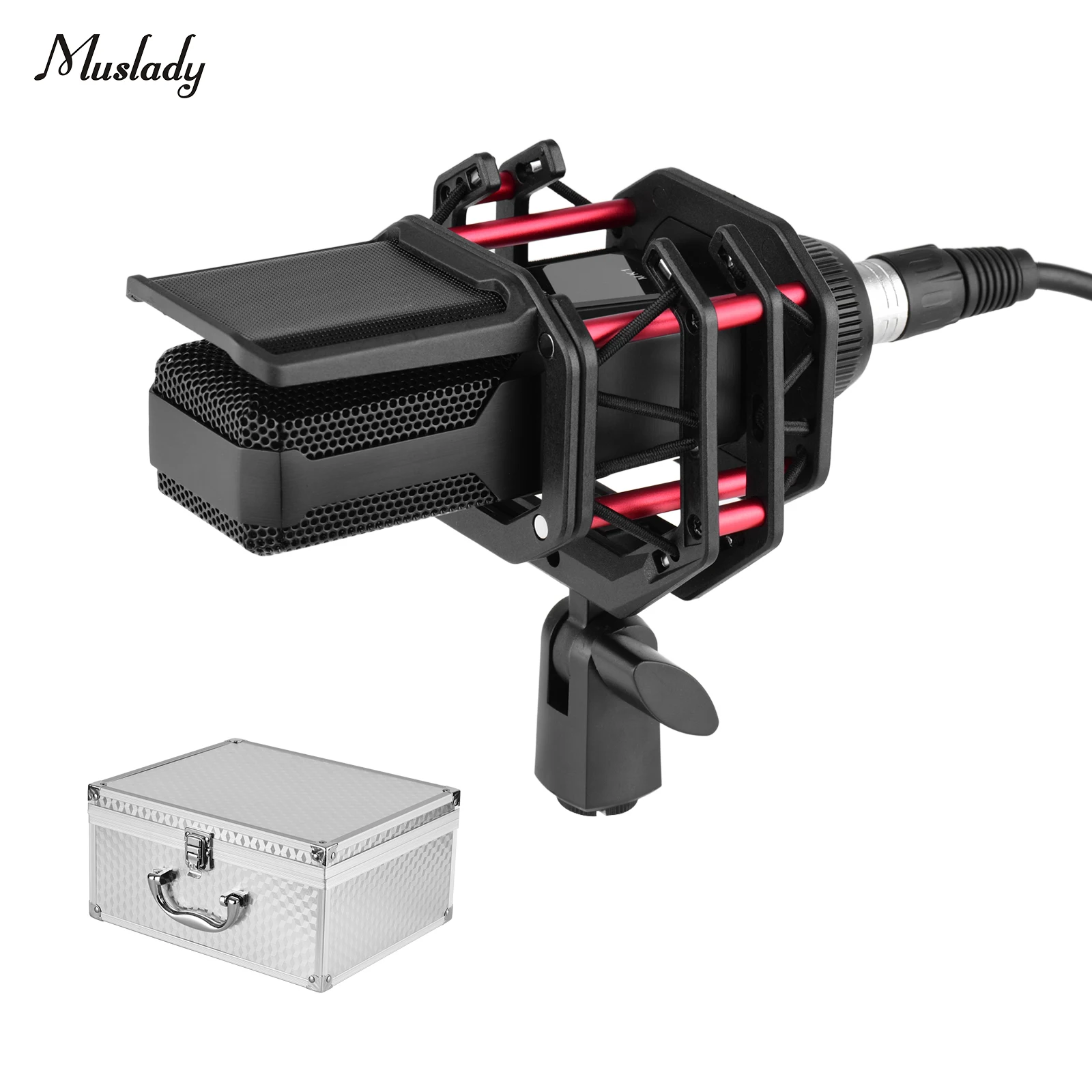 

Muslady Professional Condenser Microphone with Shock Mount Pop Filter 3-pin XLR Cable Aluminum Alloy Carrying Case for Video