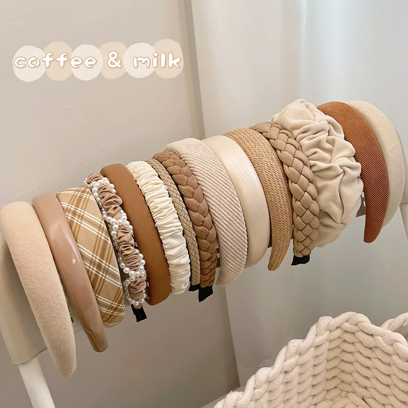 Обруч для волос молочного чая кофейного цвета модная повязка на голову с высоким