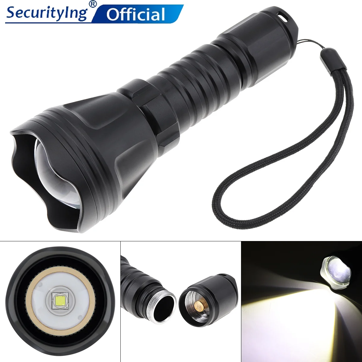 

SecurityIng B158B Tactical Flashlight Convex Lens Zoom Flashlight XM-L2 U4 LED Torch Hunting Light 900 Lumens Hunting Flashlight