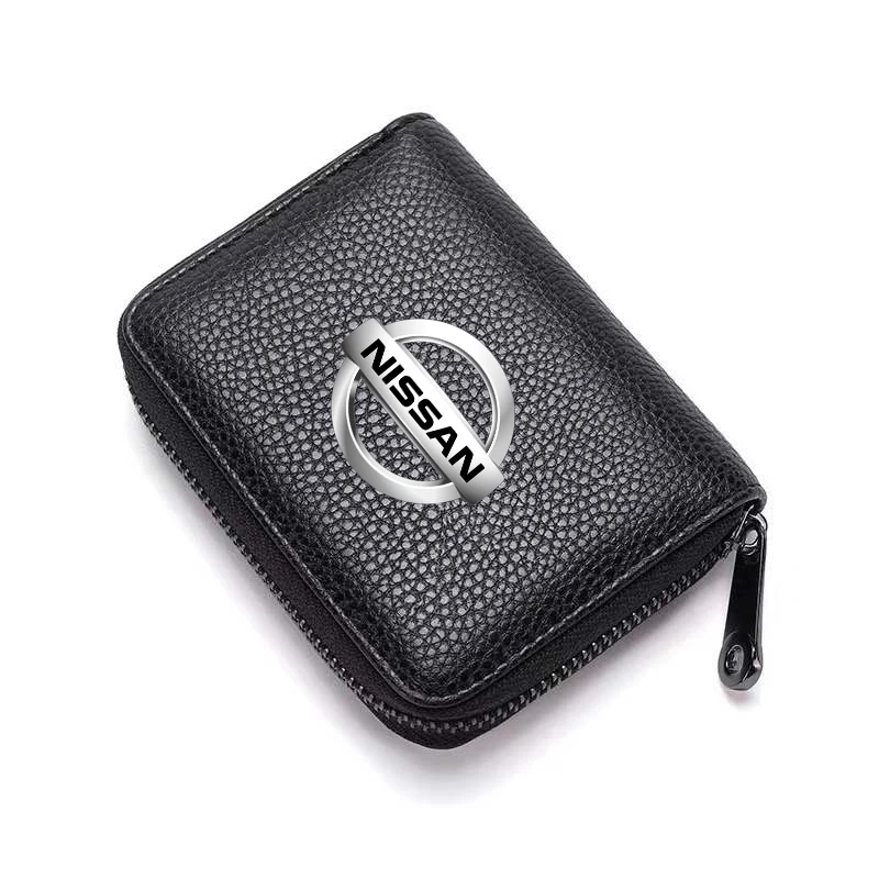 

For NISSAN Car Leather RFID Blocking Credit Card Holder Men Business Card Case Female Zipper Organizer Purse Card Bag