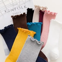 autumn winter japanese fashion tube socks women loose solid colors knitting cotton long socks woman cute ruffle sock kawaii sox