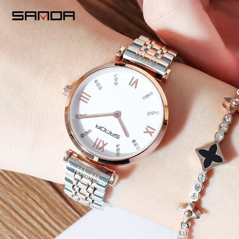 

New style watch female fashion trend simple diamond-studded Roman scale ladies steel band waterproof fashion quartz watch
