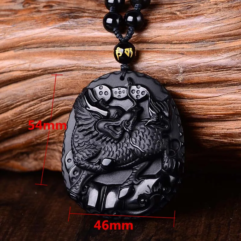 Натуральный Черный Дракон из обсидиана кулон Единорог бусы ожерелье Шарм