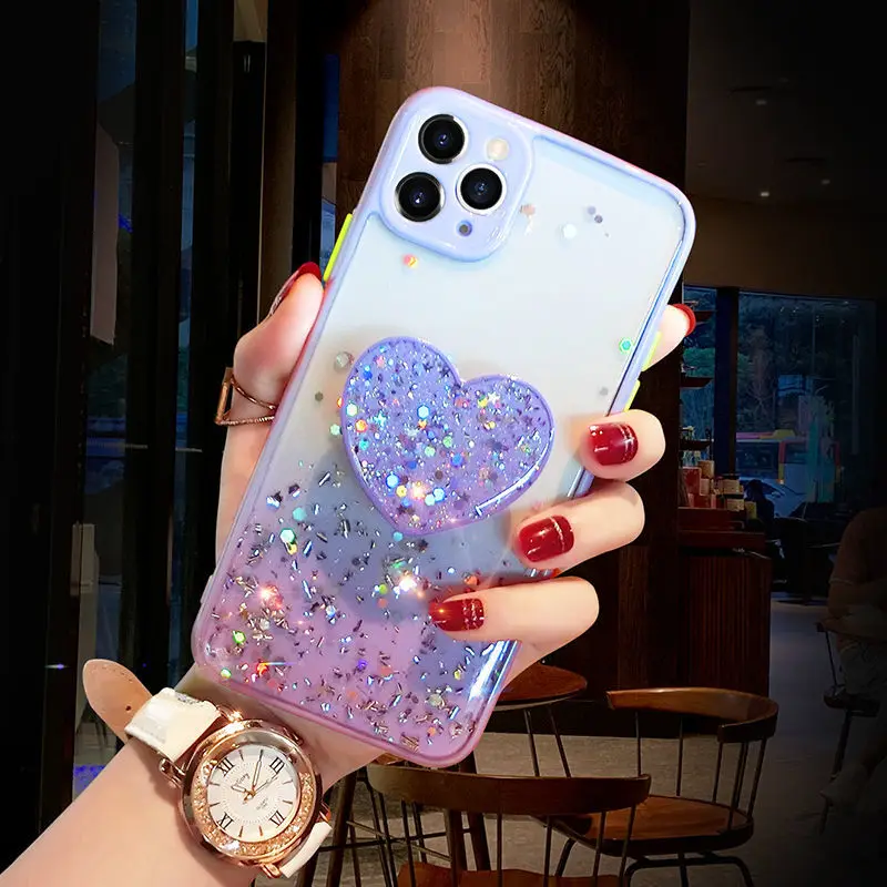 

Liquid Silicone Transparent Glitter Phone Case for IPhone 11 Pro Max 11 Pro X Xs Max Xr 7 8plus 6s Luxury Airbag Bracket Shell