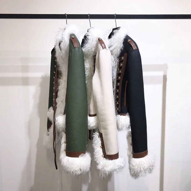 

Women Coat Natural Sheepskin And Fur Outwear 2020 Winter Fashion Merino Sheep Fur Warm And Thick H1201