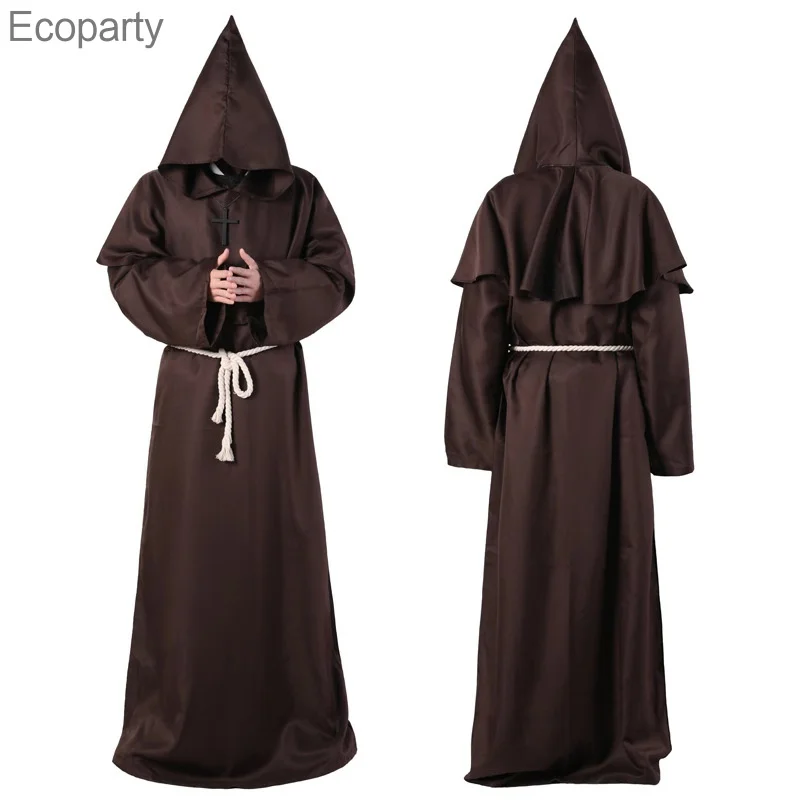 

ecoparty Wizard Costume Halloween Cosplay Medieval Monk Friar Robe Priest Costume Ancient Clothing Christian Suit