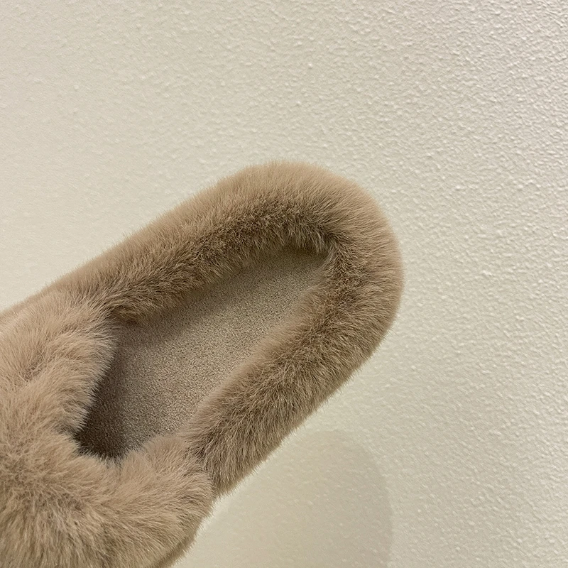 Winter Women Warm Slippers Faux Fur Flat Shoes Home Furry Slippers Lovely Flower Solid Fuzzy Slippers For Female 2021 New