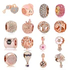 Новинка 2020, бесплатная доставка, 4 шт, розовое золото, яблоко, шар, крест, цветок, кролик, капля, ключ, бусина на замке, Подходит для Pandora, амулеты, браслет X084