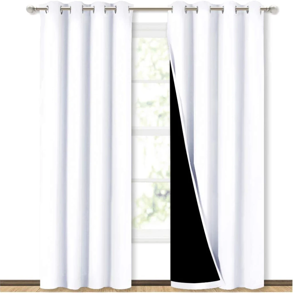 

100% Blackout Window Curtain Panels Heat and Full Light Blocking Drapes with Black Liner for Nursery Thermal Insulated Draperies