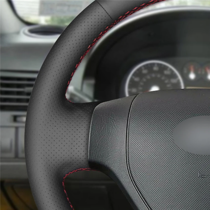 

LQTENLEO Black Genuine Leather DIY Hand-stitched Car Steering Wheel Cover for Hyundai Tiburon 2003-2008 Coupe 2002-2008