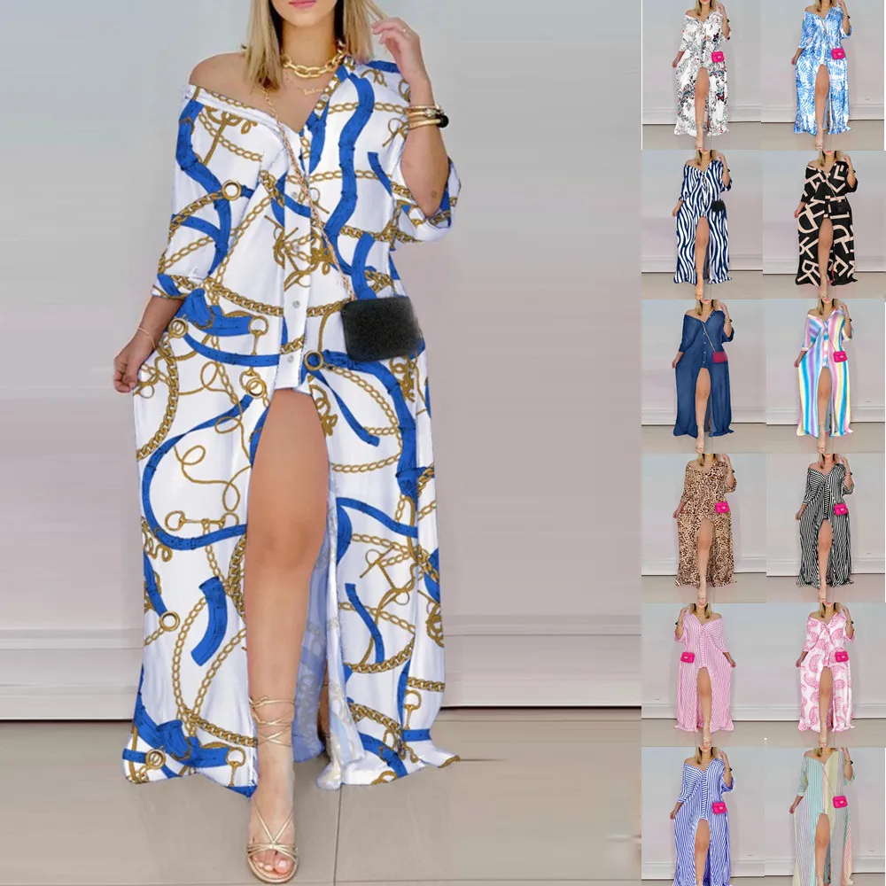 

Осенне-зимнее женское платье-футболка с отложным воротником и принтом на пуговицах y2k