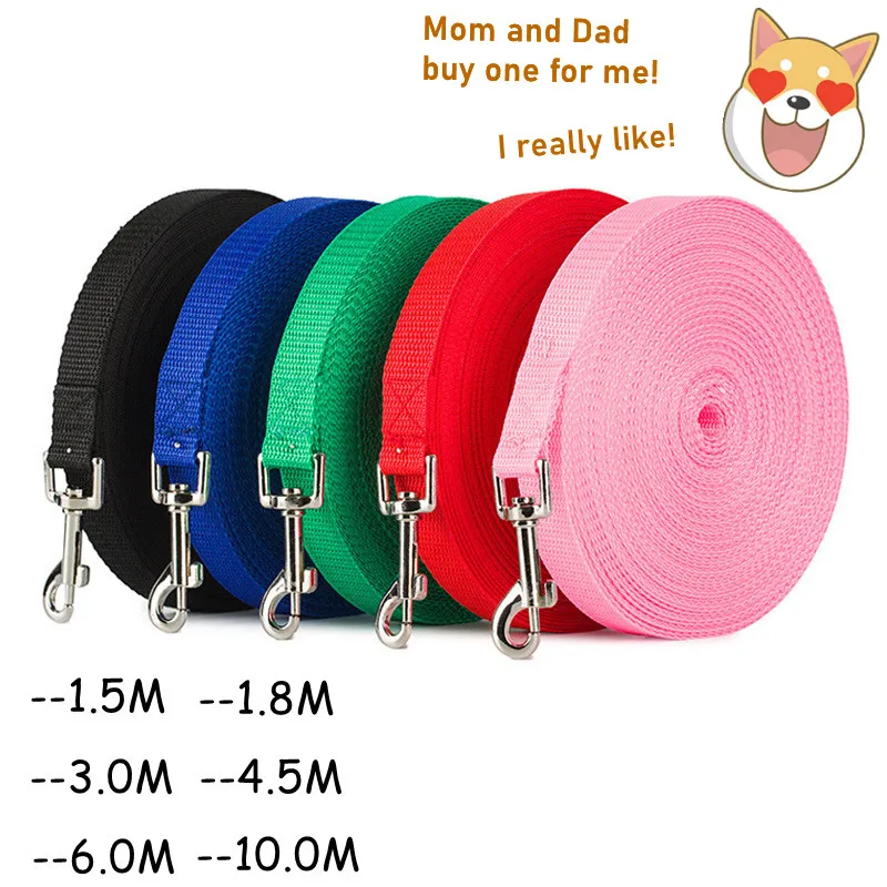 Long Tow Rope Nylon Dog Leashes 3 Colors 1.5M 1.8M 3M 4.5M 6M 10M Pet Walking Training Leash Cats Dogs Harness Collar Lead Strap