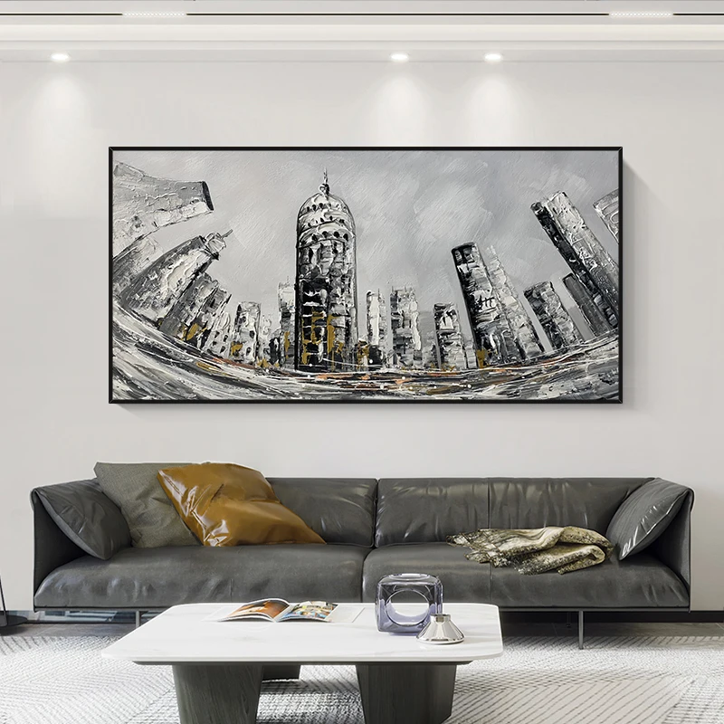 

Hand-Painted Oil Painting 3D Abstract Revolving City Wabi-Sabi Home Wall Art for Bedroom Bathroom Living Room Decor No Framed