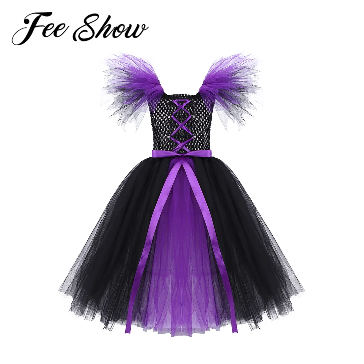 Черно фиолетовый Детский костюм для косплея ведьмы и волшебника девочек