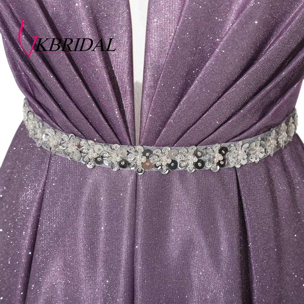 Вечернее платье VKBRIDAL блестящее с v образным вырезом и открытой спиной