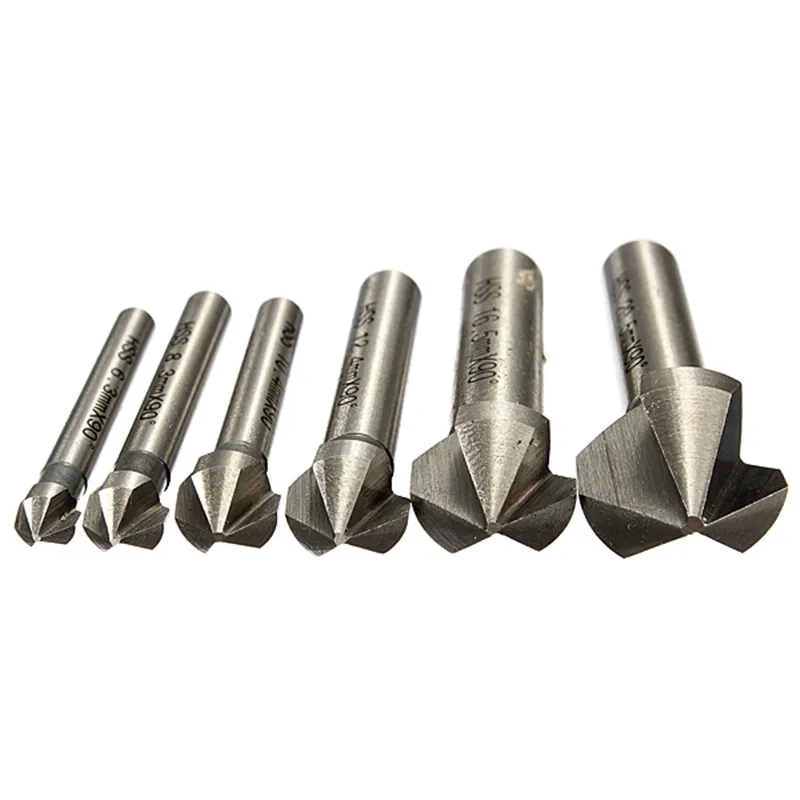 

6Pcs/Set Round shank 3 Flute 90 Degree HSS Chamfer Chamfering Cutter End Milling Tool Countersink Drill Bit Set 6.3-20.5mm