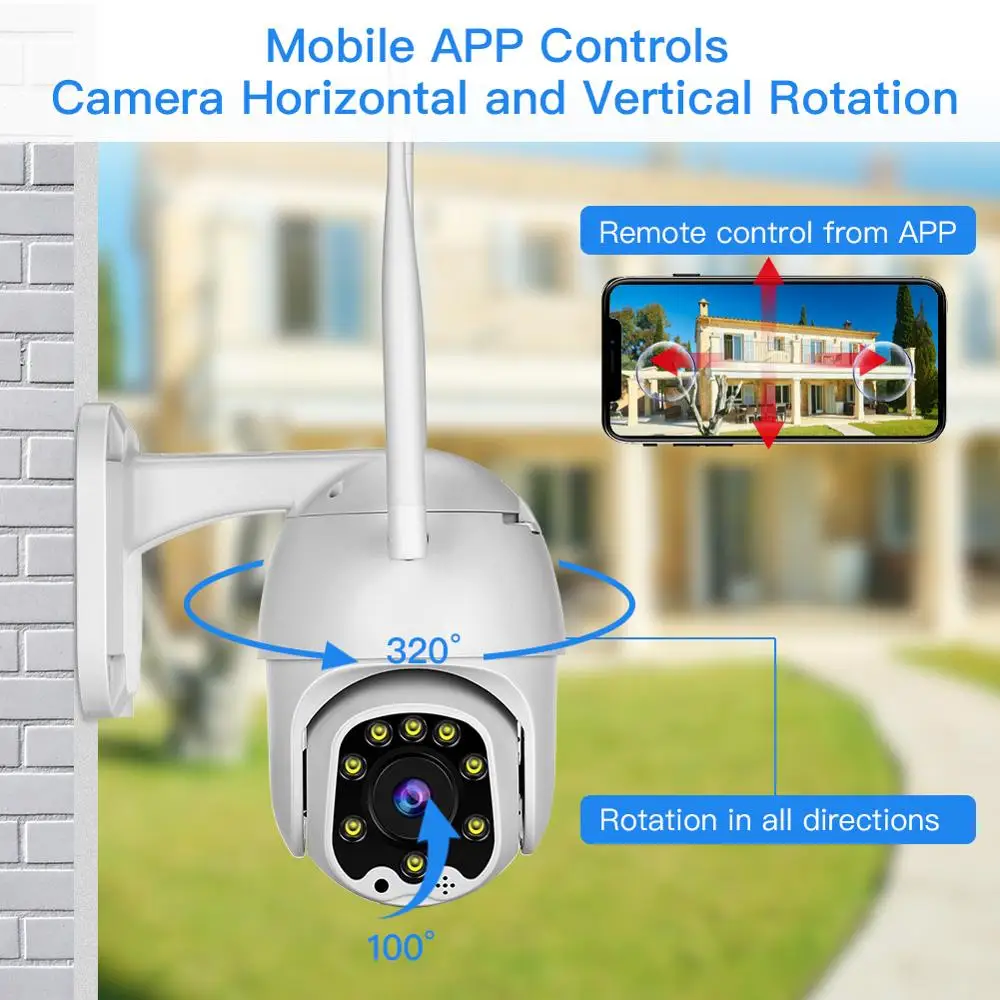 1080P PTZ wifi камера 2MP автоматическое отслеживание Водонепроницаемая CCTV Домашняя