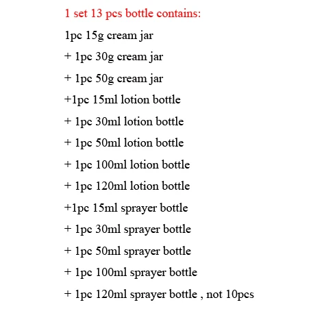 1set(13 bottles) 10 шт./Партия 15/30/50/100/120 мл эмульсия жидкий экстракт-основа пресс-спрей бутылка 20/30/50 г крем для глаз костюм Упаковка розлива - Цвет: 1set(13 bottles)