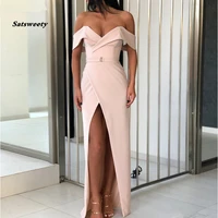 champagne evening dresses 2022 robe de soiree off the shoulder sheath prom dress high slit sexy long elegant evening gown
