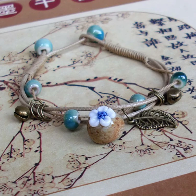 Модный браслет в стиле ретро женские керамические бусины с цветами листьями