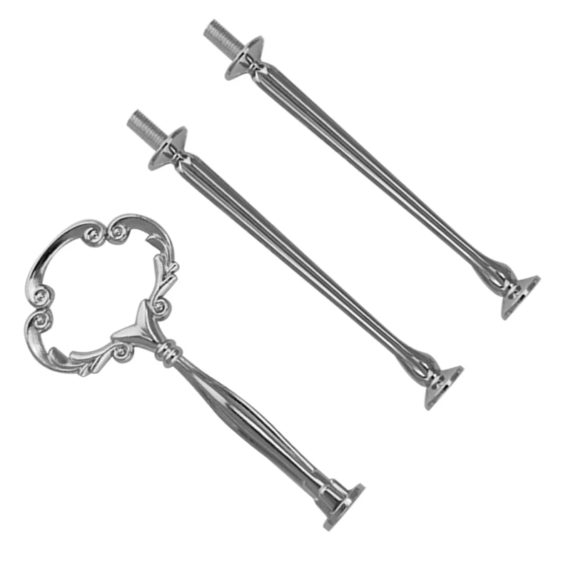 

5set 2 3 Tier Cake Plate Stand Heavy Metal Center Handle Fitting Hardware Rod Shape:Ornate Victoriana Color:Silver Amount:5 Sets