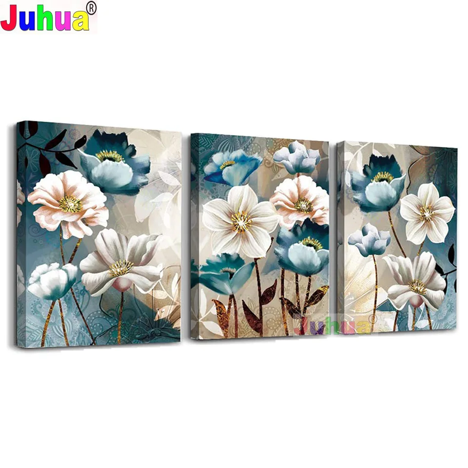 Триптих алмазная живопись 3 шт. настенное искусство красивый абстрактный цветок