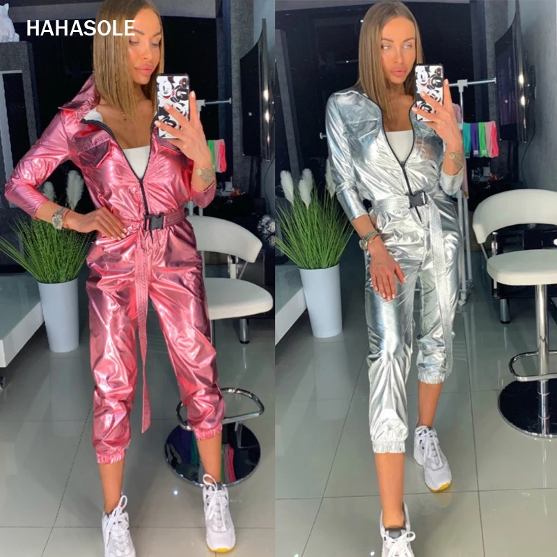HAHASOLE Yoga Boysuit модный спортивный комплект для отдыха из искусственной кожи для женщин на молнии Кружевной Комбинезон спортивный комбинезон для спортзала одежда HWA4597-2
