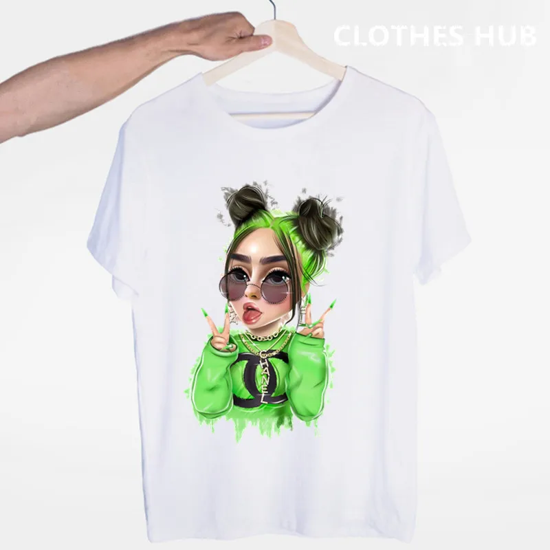 Billie Eilish футболка с круглым вырезом и короткими рукавами Летняя Повседневная модная футболка унисекс для мужчин и женщин - Цвет: Армейский зеленый