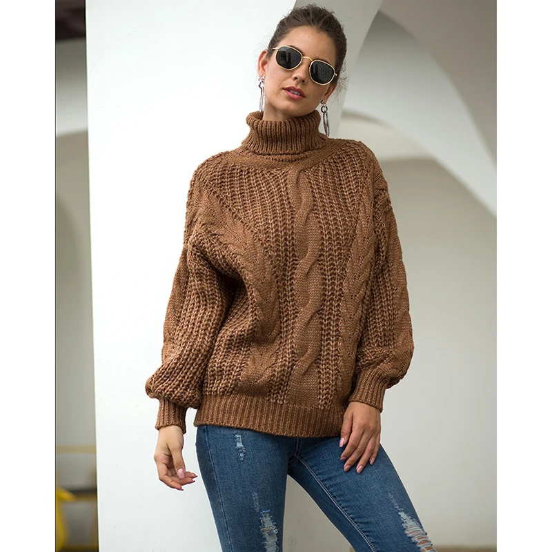 

2021 Autumn Winter Pure Color Turtleneck Pullover Sweater Women Knitted Sweaters Jumpers Female Comfortable Sweater Wholesale