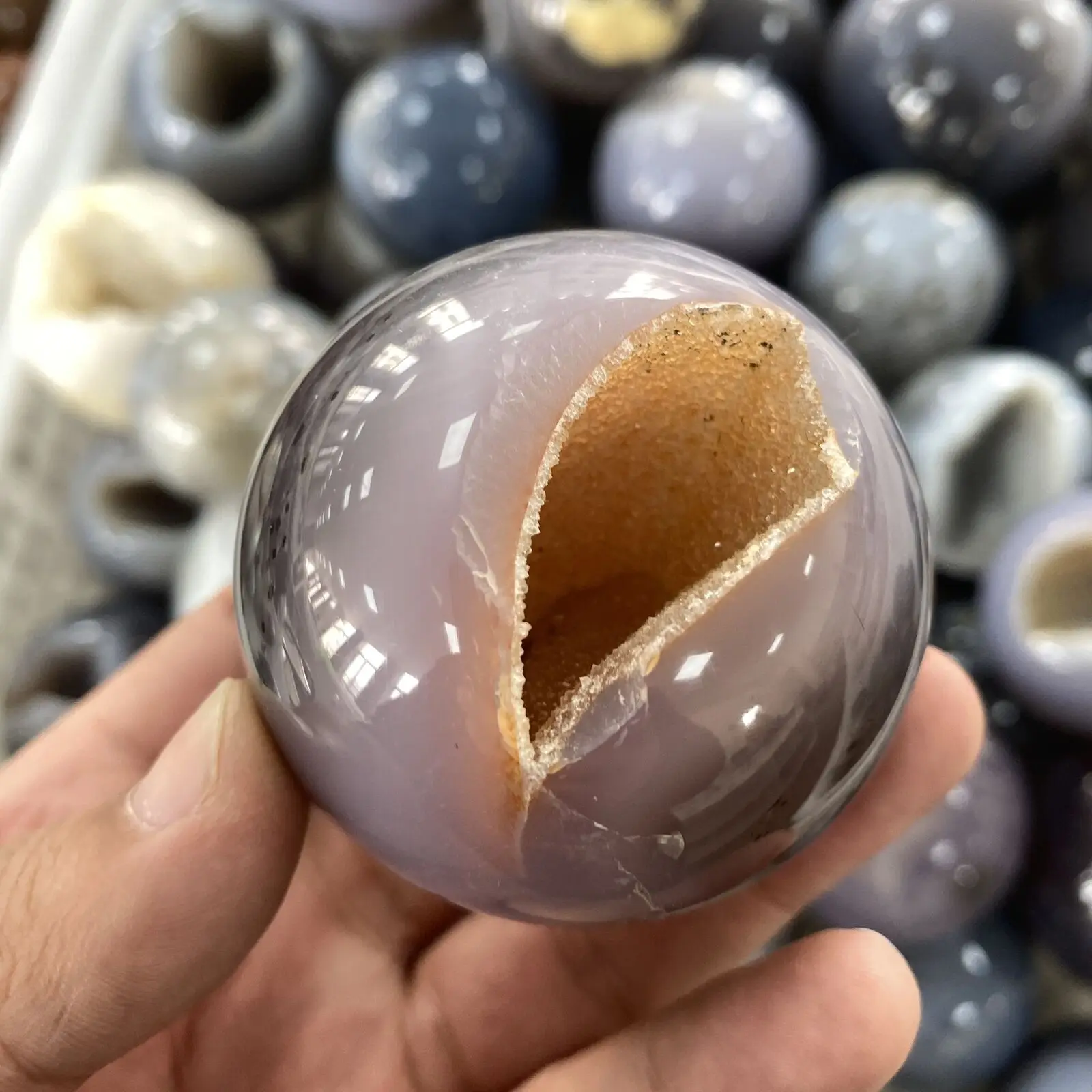 

Natural Agate Cave crystal ball Agate sphere Cave vug Quartz Healing