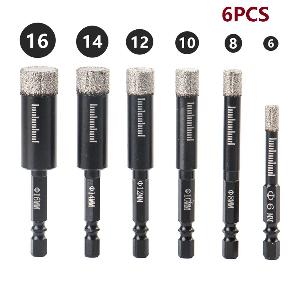 

6PCS 6/8/10/12/14/16mm Dry Diamond Drilling Core Bit Set Suitable Fro Porcelain Granite Tile Glass Ceramics Marble Drill Bits