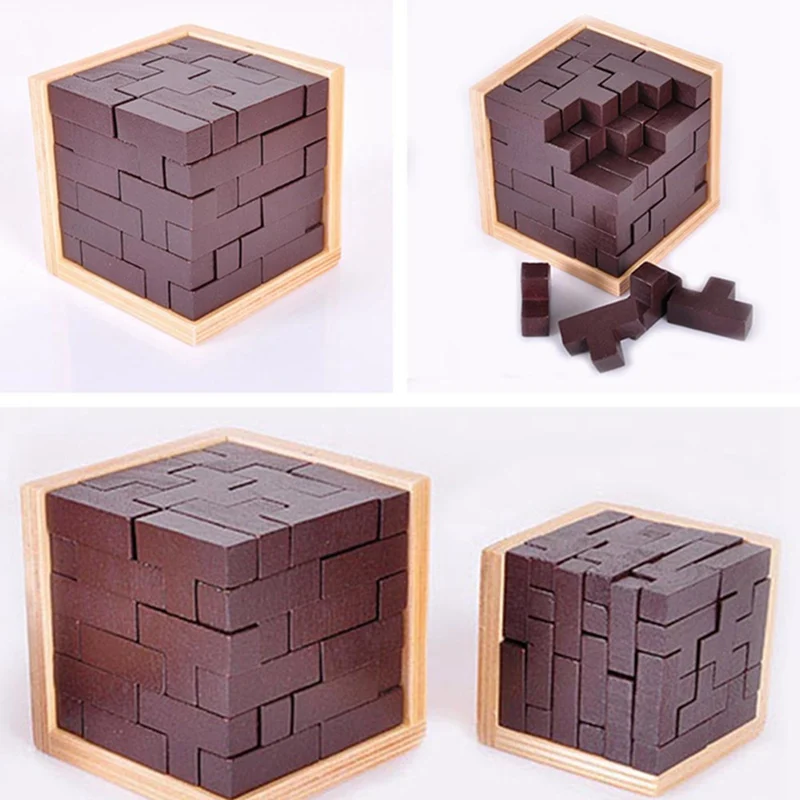 3D головоломка блокировка деревянный куб игрушки для детей IQ Головоломка