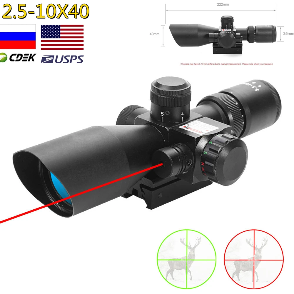 

Rifle telescopic sight, 2.5-10X40, red, green, thousand points, hunting Rifle, red dot laser illuminated tactical Rifle sight