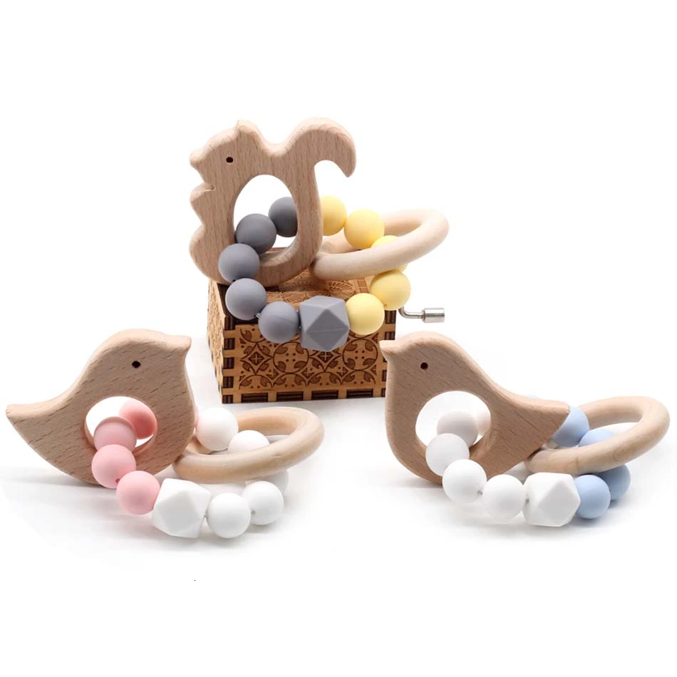 Прорезыватель для зубов из натурального дерева с силиконовыми бусинами 1 шт. |