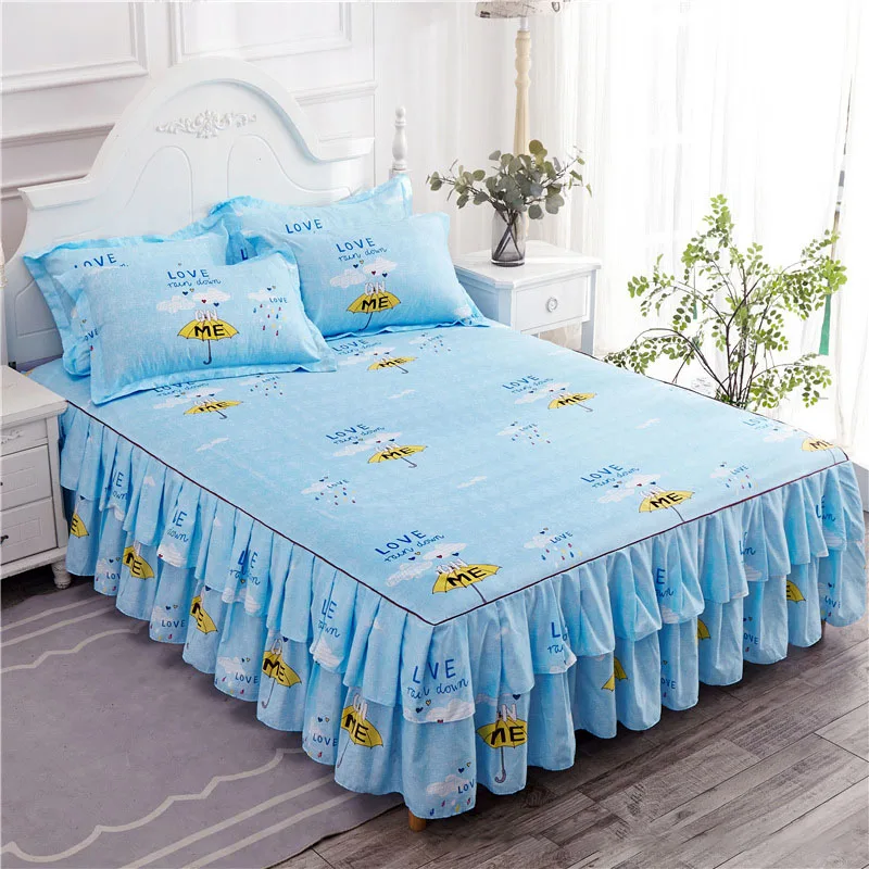 

3 Pcs Bedding Set Bed Skirt With Pillowcases Soft Breathable Printing Pillowcases Bed Skirt With Double Lace No Sheet Home Decor